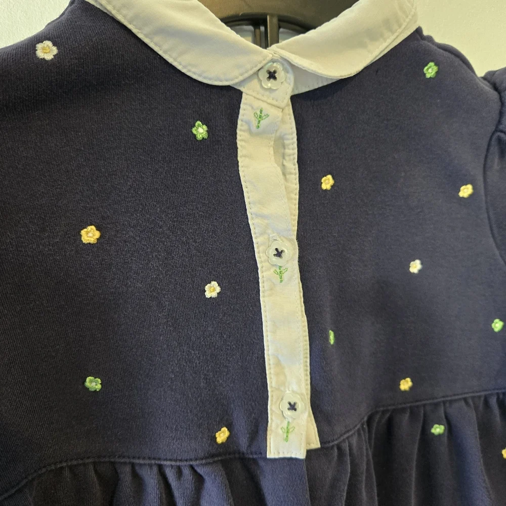 Vintage Gymboree Navy Blue Embroidered Ditsy Floral Jumpsuit Size 18-24 Months